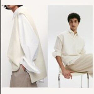 H&M UNISEX Loose Fit V-neck sweater vest - Cream - L